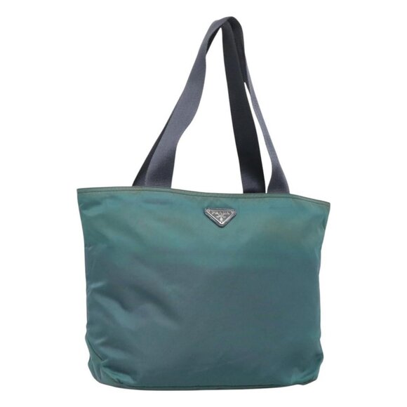 PRADA Tote Bag Nylon Turquoise Blue Silver Auth - Picture 1 of 16